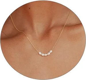 Dainty Gold Lariat Pearl Necklaces for Women Pearl Y Necklace Simple Single Pearl Drop Long Gold Necklace Small Tiny Pearl Choker Thin Chain Necklace Freshwater Pearled Pendant Necklace Pearls Jewelry Gift