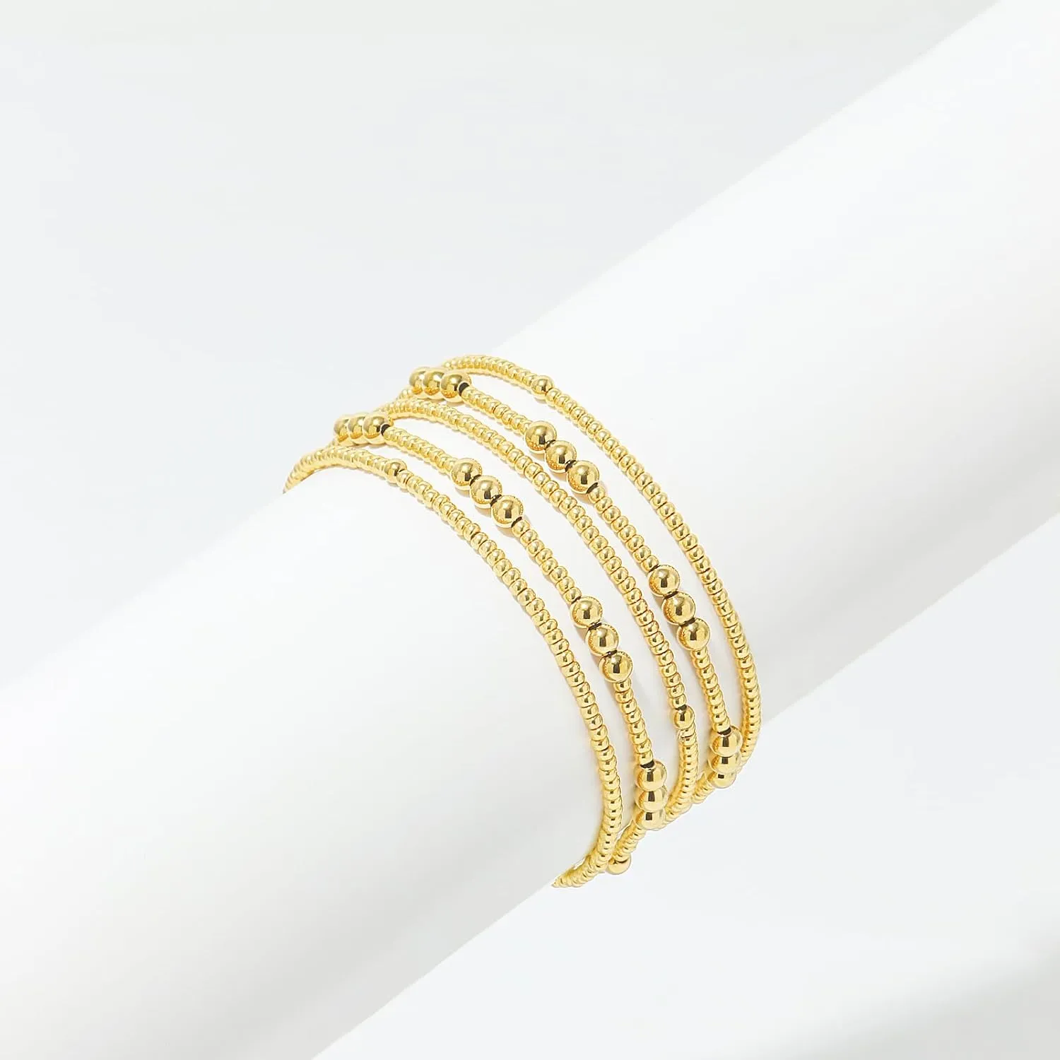 Dainty Gold Pearl Crystal Beaded Bracelets Set for Women 14K Real Gold Plated Bead Pearl Crystal Beads Bracelet Stackable Paperclip Link Chain Bracelets Gold Bracelets for Women Trendy Jewelry