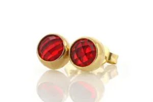 Dainty Gold Ruby Stud Earrings - 18k Gold Bezel Set - July Birthstone Earrings for Girls - Minimalist Design