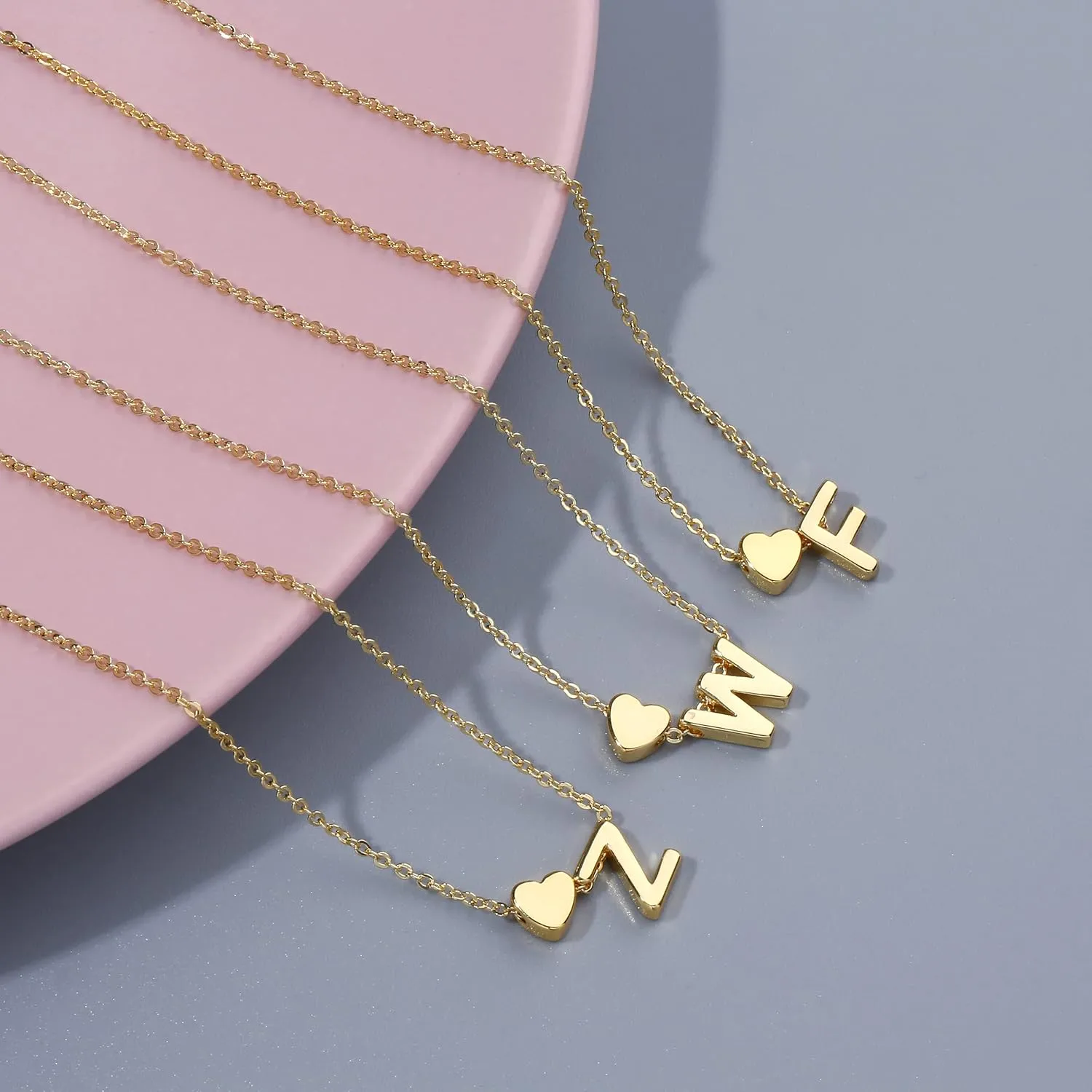 Dainty Initial Necklaces for Women 14K Gold Plated Heart Letter Necklace Personalized Initial Heart Pendant Necklace Tiny Letter Name Necklaces
