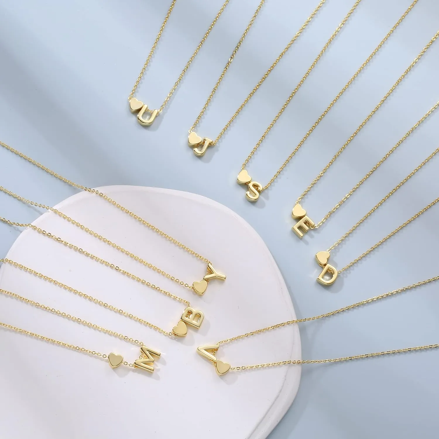 Dainty Initial Necklaces for Women 14K Gold Plated Heart Letter Necklace Personalized Initial Heart Pendant Necklace Tiny Letter Name Necklaces