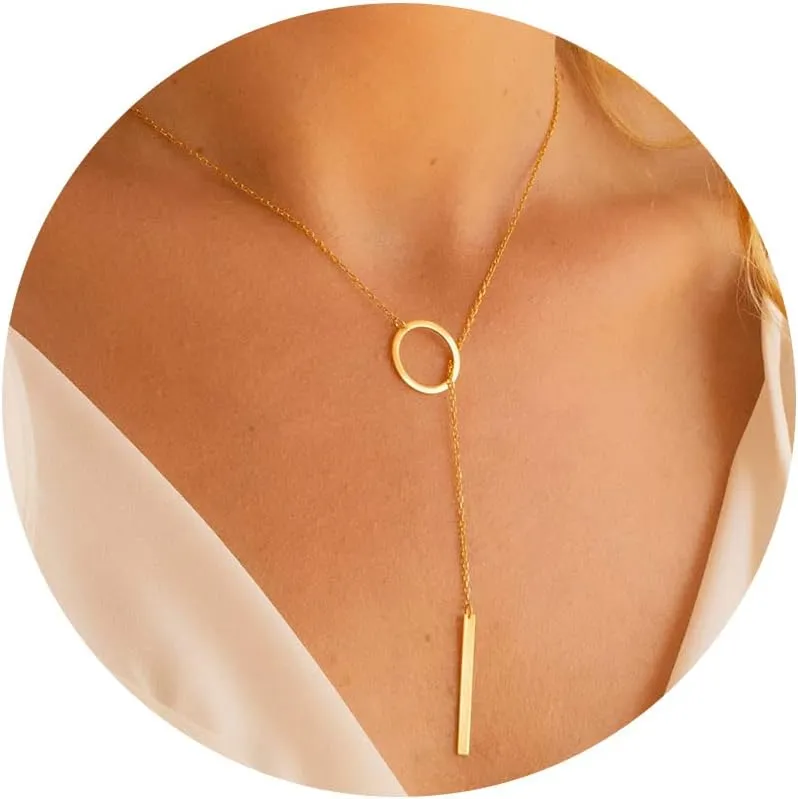 Dainty Long Gold Necklaces for Women, TrendyY Necklace 14k Gold Plated Layered Necklaces Simple Handmade Pendant Y-Shaped Chain Jewelry Gift