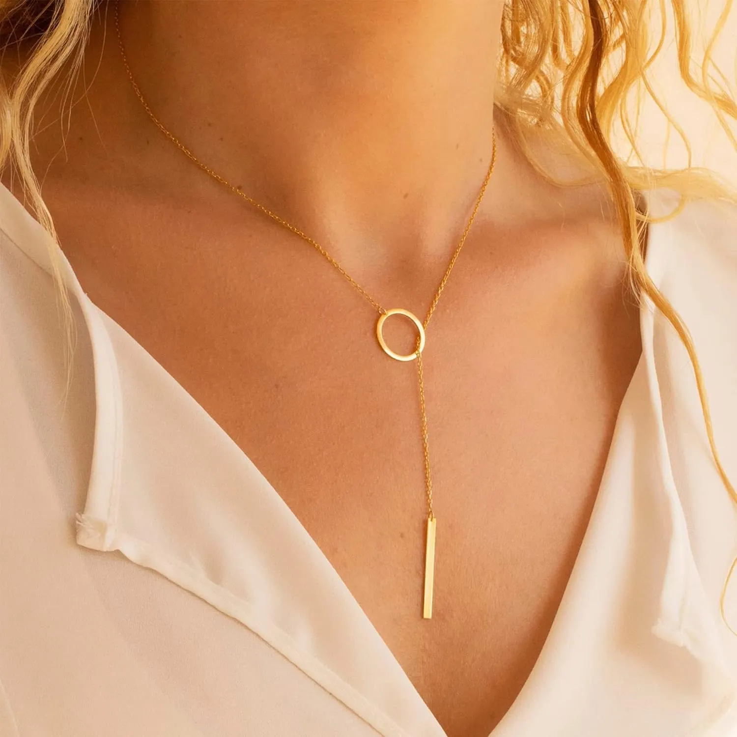 Dainty Long Gold Necklaces for Women, TrendyY Necklace 14k Gold Plated Layered Necklaces Simple Handmade Pendant Y-Shaped Chain Jewelry Gift