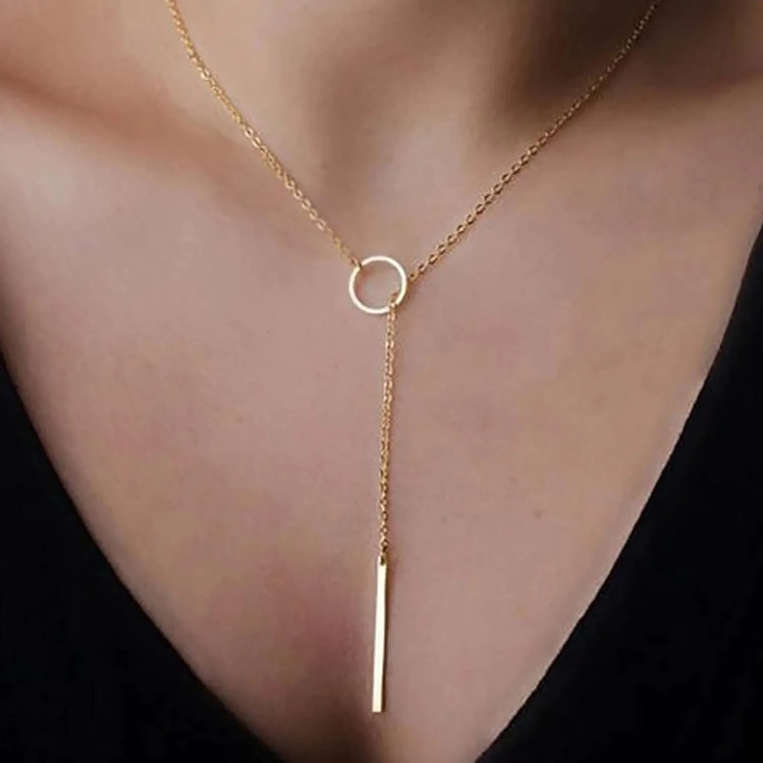 Dainty Long Gold Necklaces for Women, TrendyY Necklace 14k Gold Plated Layered Necklaces Simple Handmade Pendant Y-Shaped Chain Jewelry Gift