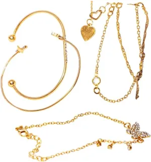 D&U Set 003. 5 pcs/set. gold color fashion bracelets, women's adjustable charm, bohemian vintage jewelry in original gift packaging. The gift comes with a pendant on a chain in the shape of two gold hearts.