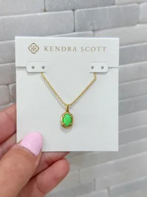 Daphne Gold Framed Pendant Necklace Bright Green Opal