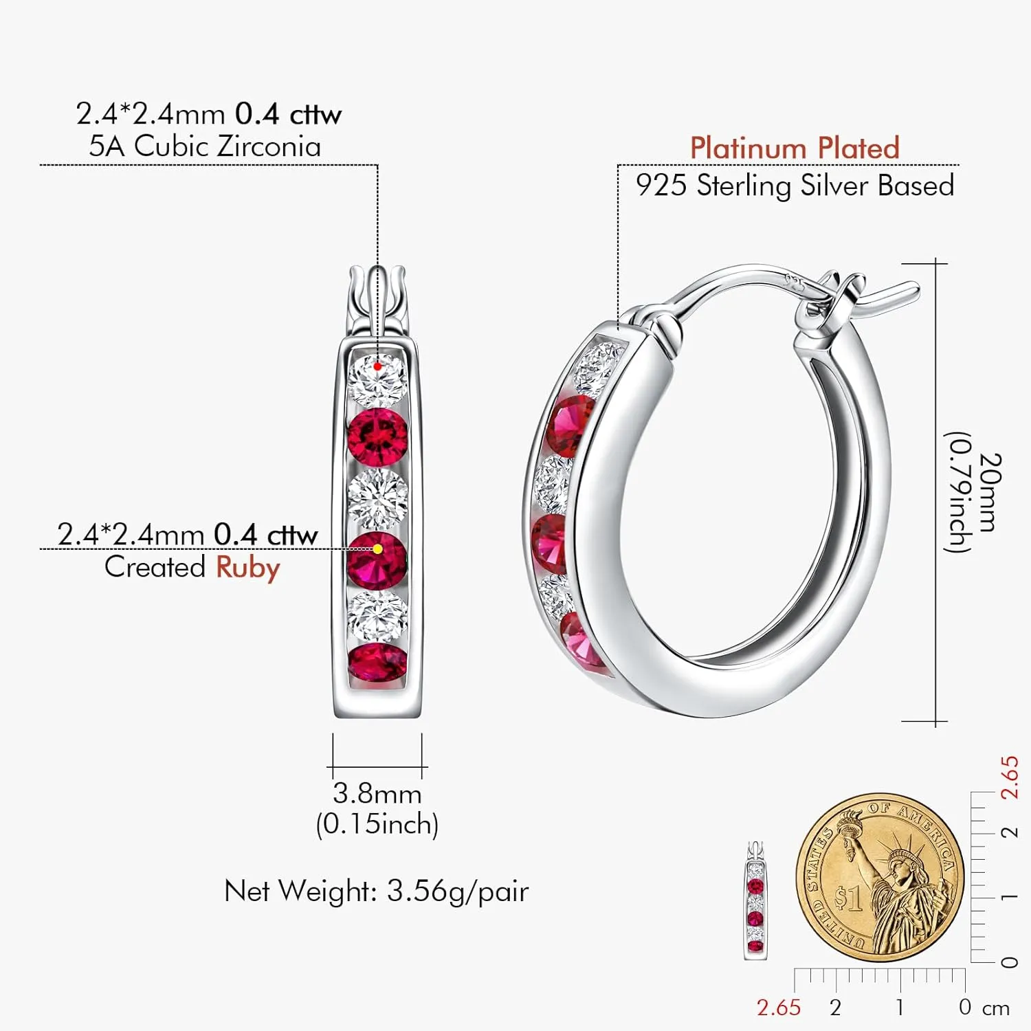 DAYBYDAY 20mm Small Hoop Earrings for Women, Hypoallergenic 925 Sterling Silver Moissanite/Sapphire/Ruby/Emerald Huggie Hoop Earrings, Wife Bridal Anniversary Wedding Birthday Huggy Earrings