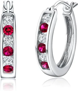 DAYBYDAY 20mm Small Hoop Earrings for Women, Hypoallergenic 925 Sterling Silver Moissanite/Sapphire/Ruby/Emerald Huggie Hoop Earrings, Wife Bridal Anniversary Wedding Birthday Huggy Earrings