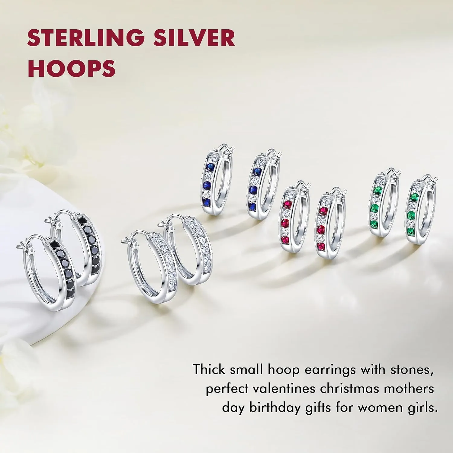 DAYBYDAY 20mm Small Hoop Earrings for Women, Hypoallergenic 925 Sterling Silver Moissanite/Sapphire/Ruby/Emerald Huggie Hoop Earrings, Wife Bridal Anniversary Wedding Birthday Huggy Earrings