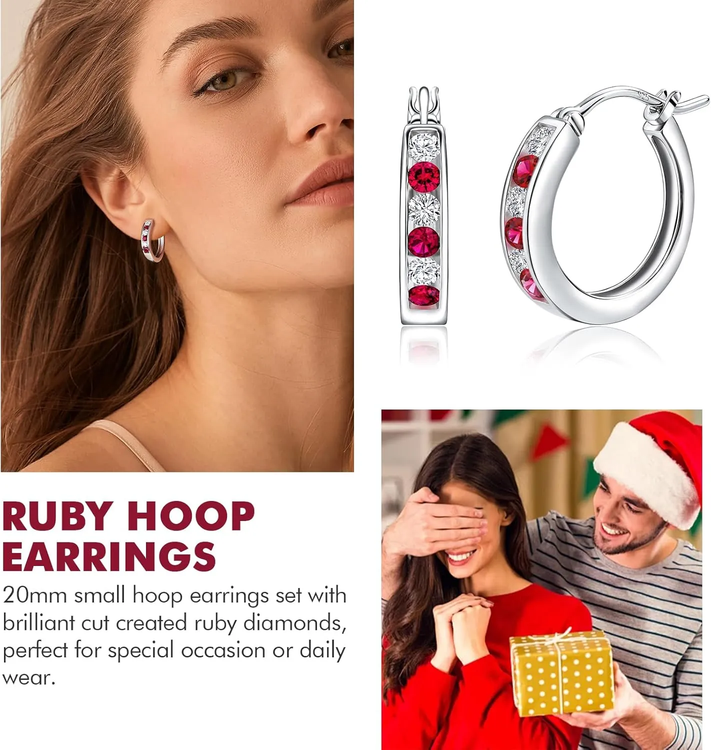 DAYBYDAY 20mm Small Hoop Earrings for Women, Hypoallergenic 925 Sterling Silver Moissanite/Sapphire/Ruby/Emerald Huggie Hoop Earrings, Wife Bridal Anniversary Wedding Birthday Huggy Earrings
