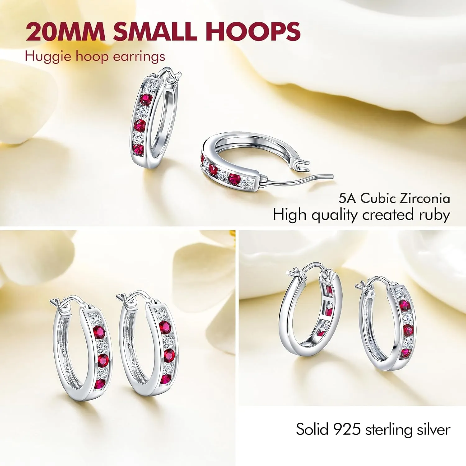 DAYBYDAY 20mm Small Hoop Earrings for Women, Hypoallergenic 925 Sterling Silver Moissanite/Sapphire/Ruby/Emerald Huggie Hoop Earrings, Wife Bridal Anniversary Wedding Birthday Huggy Earrings