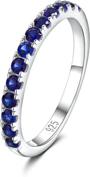 DAYBYDAY Birthstone Band Rings for Women, 925 Sterling Silver Moissanite/Sapphire/Emerald/Half Eternity Ring, 2.2mm Thin Stackable Wedding Band Anniversary Rings for Her