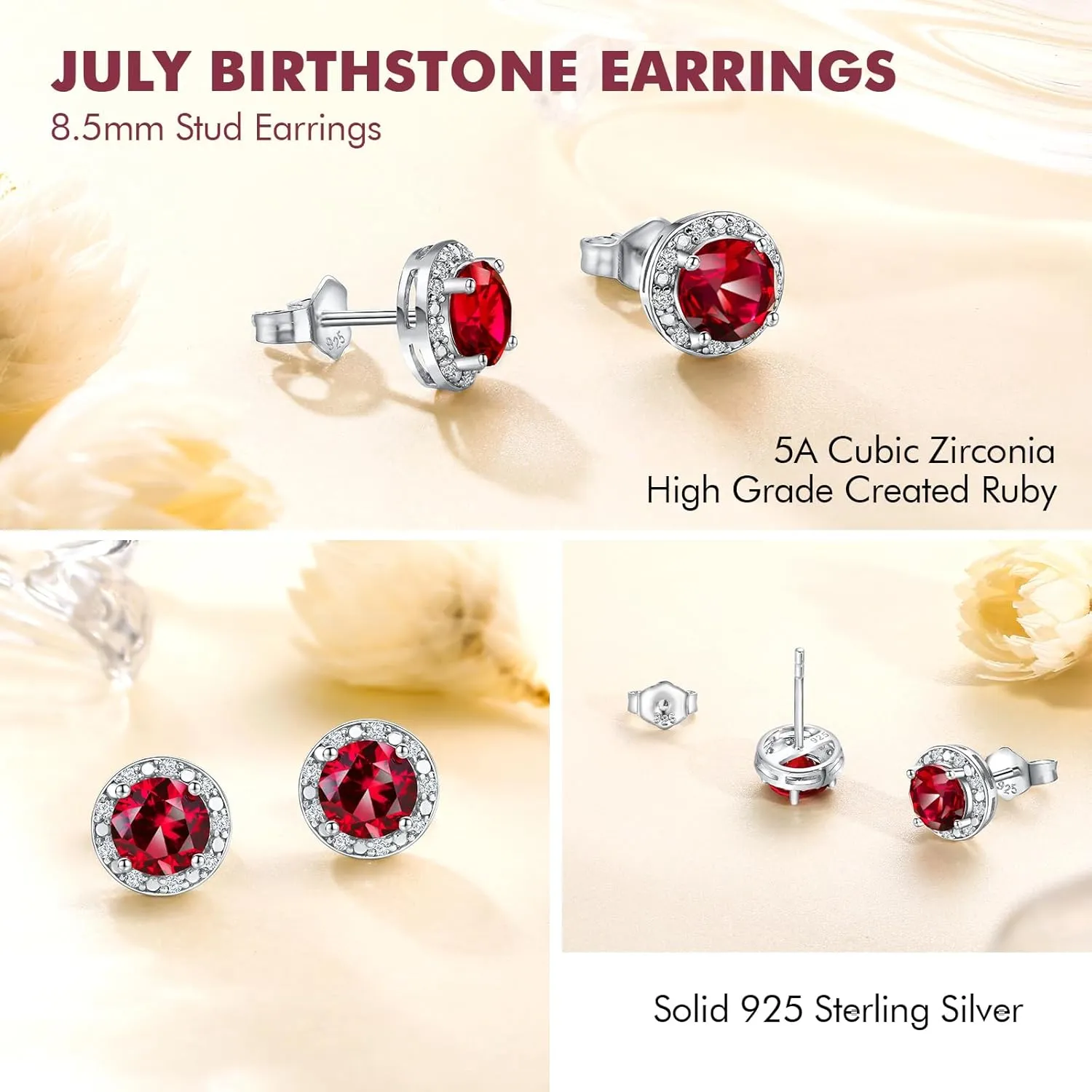 DAYBYDAY Birthstone Earrings for Women 925 Sterling Silver Halo Stud Earrings, Small Round/Cushion/Heart Gemstone Earrings Birthstone Jewelry