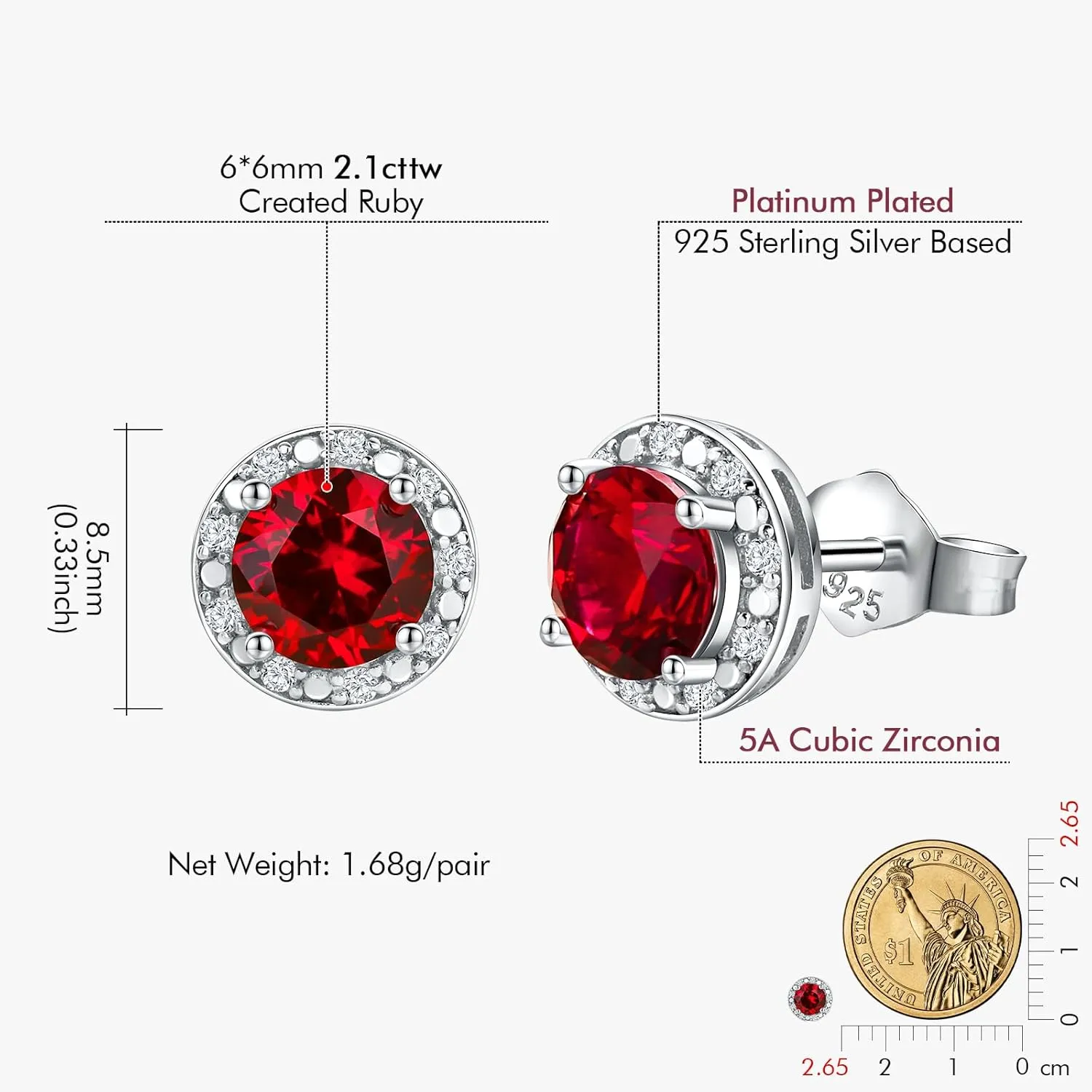 DAYBYDAY Birthstone Earrings for Women 925 Sterling Silver Halo Stud Earrings, Small Round/Cushion/Heart Gemstone Earrings Birthstone Jewelry