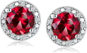 DAYBYDAY Birthstone Earrings for Women 925 Sterling Silver Halo Stud Earrings, Small Round/Cushion/Heart Gemstone Earrings Birthstone Jewelry