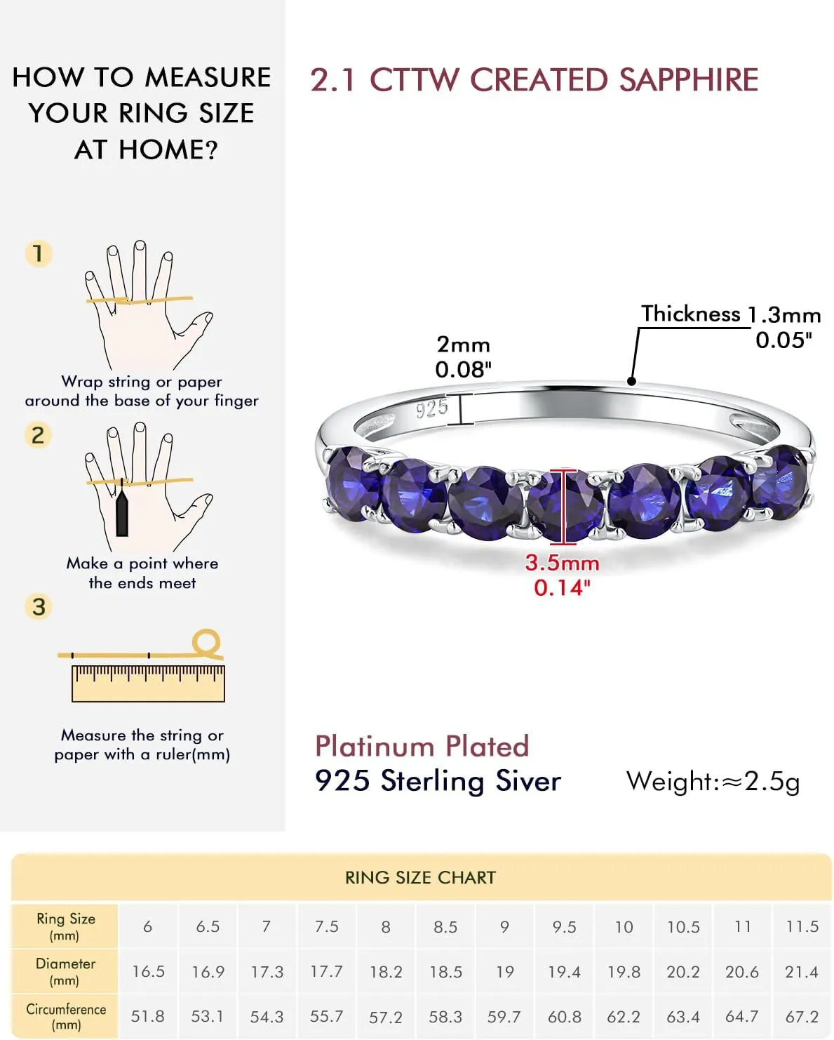 DAYBYDAY Birthstone Rings for Women, 925 Sterling Silver Created Gemstone Half Eternity Band Ring, 7 Stone Wedding Band 2mm Stackable Anniversary Rings for Her Wife Mom Birthday Jewelry