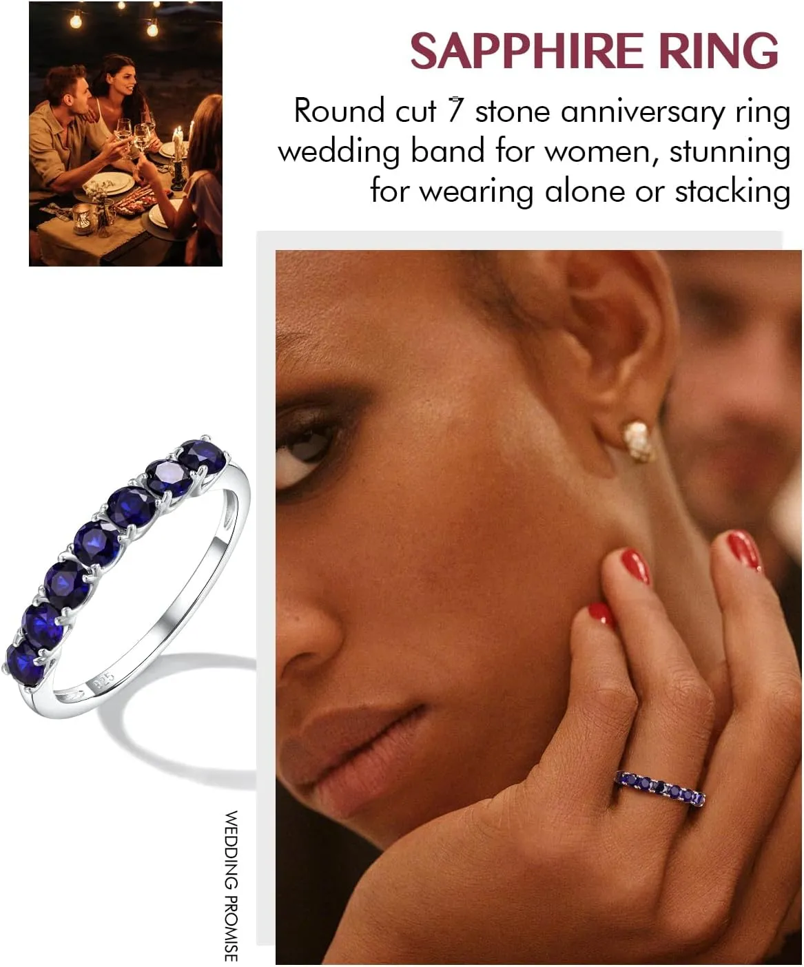 DAYBYDAY Birthstone Rings for Women, 925 Sterling Silver Created Gemstone Half Eternity Band Ring, 7 Stone Wedding Band 2mm Stackable Anniversary Rings for Her Wife Mom Birthday Jewelry