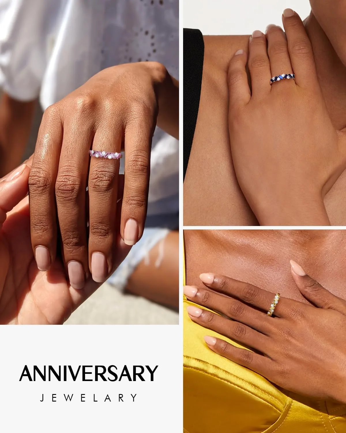 DAYBYDAY Birthstone Rings for Women 925 Sterling Silver Emerald Cut Eterinty Band Ring Created Gemstone Moissanite Wedding Band Anniversary Ring Size 6-10