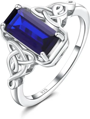 DAYBYDAY Celtic Birthstone Rings for Women, 925 Sterling Silver/18K Gold Plated Emerald Cut Celtic Knot Engagement Wedding Ring, Square Created Gemstone Promise Rings for Her Size 6-10