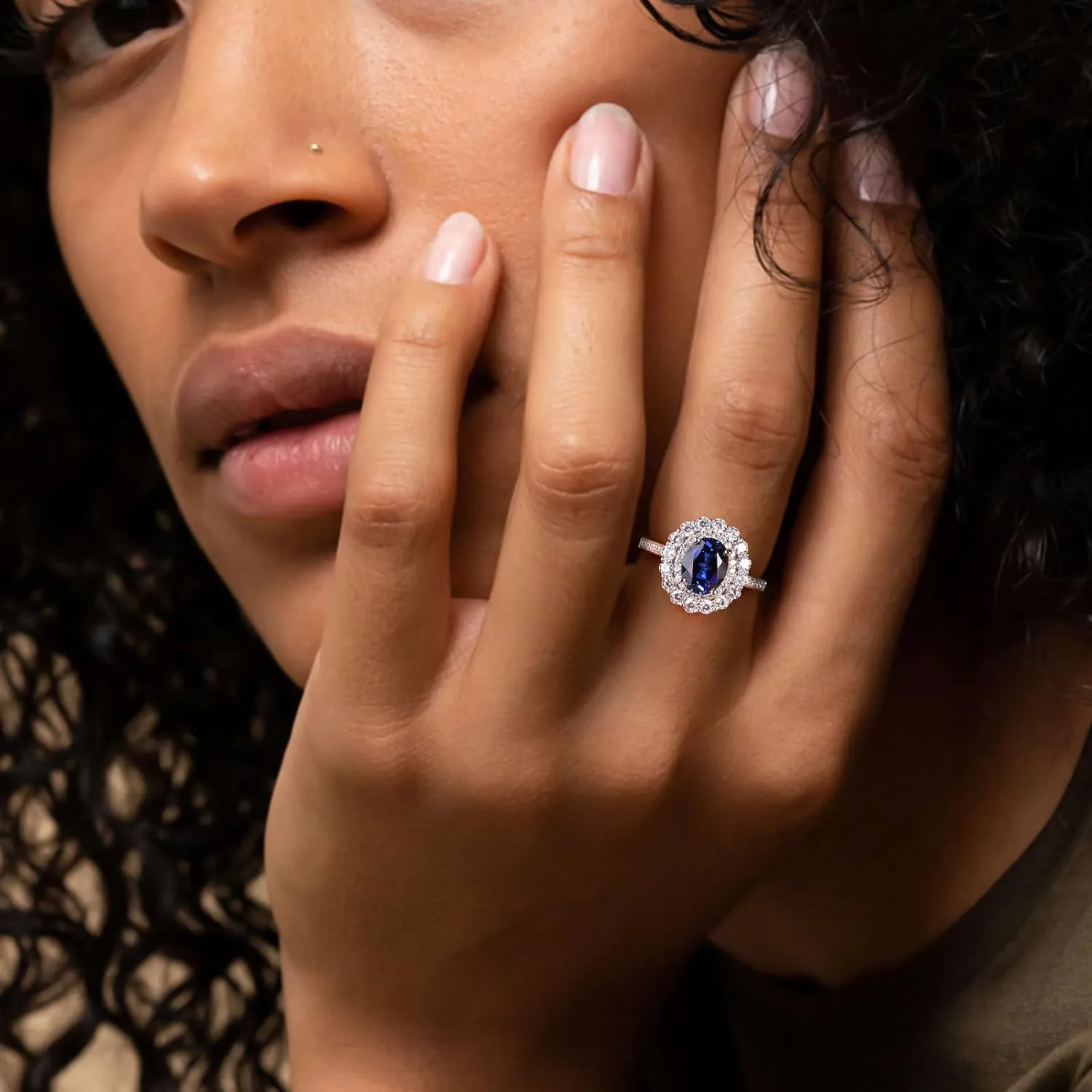 DAYBYDAY Oval Birthstone Rings for Women, 925 Sterling Silve Ruby/Sapphire/Emerald Double Halo Engagement Wedding Ring, 3ct-4ct Big Cockatil Rings