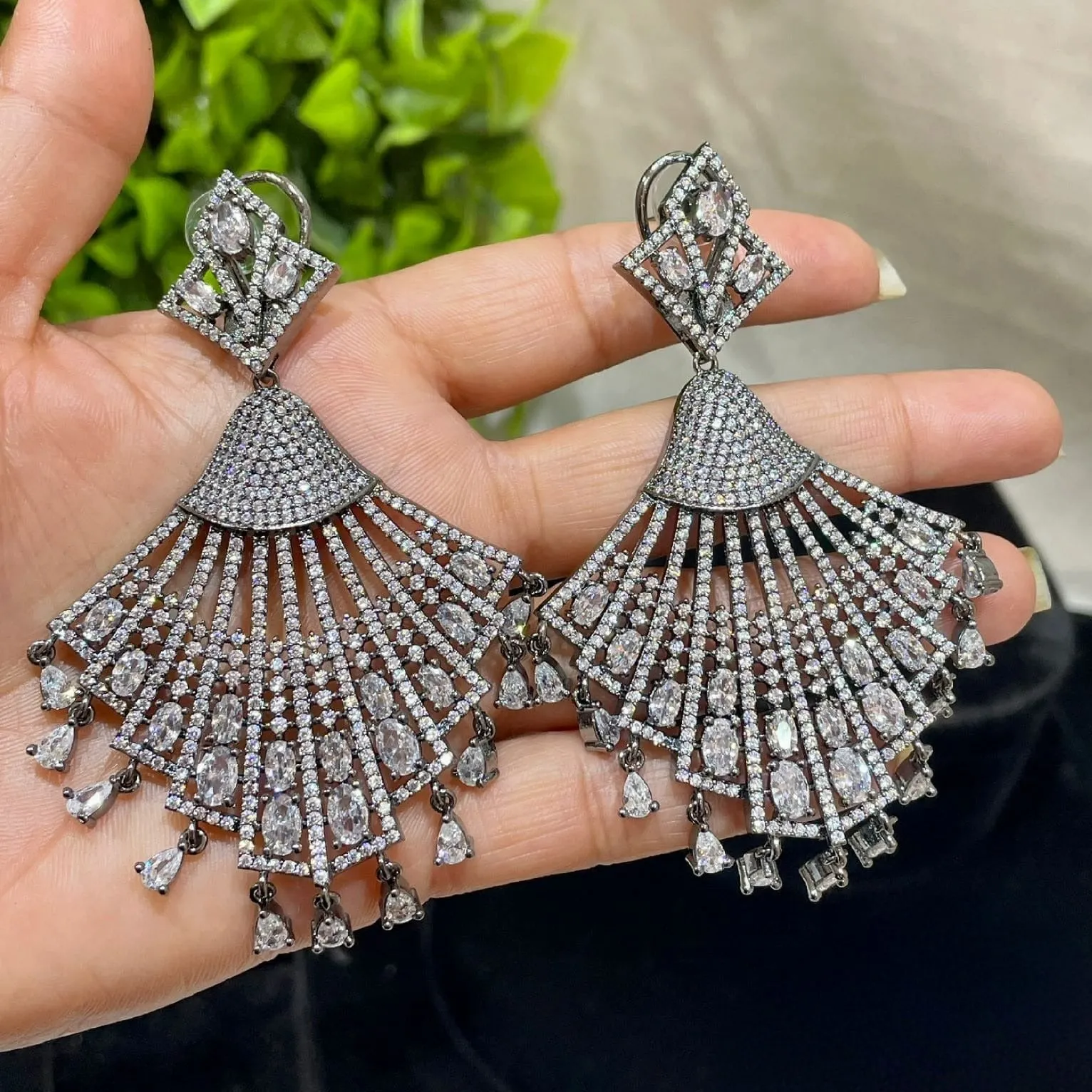 Dazzling Floral Elegance: American Diamond Long Drop Earrings