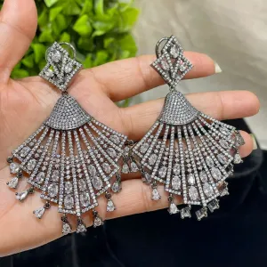 Dazzling Floral Elegance: American Diamond Long Drop Earrings