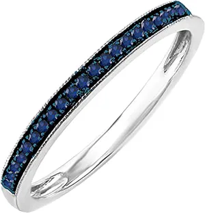 Dazzlingrock Collection 0.10 Carat (ctw) Round Blue Sapphire Wedding Anniversary Stackable Band Ring 1/10 CT, Sterling Silver