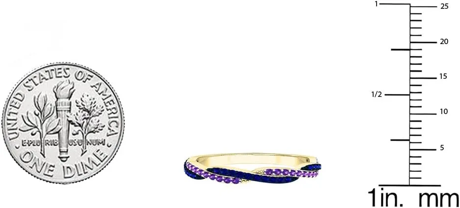 Dazzlingrock Collection Round Amethyst & Blue Sapphire Swirl Stackable Wedding Band for Women in Solid Gold