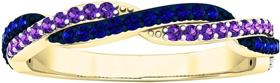 Dazzlingrock Collection Round Amethyst & Blue Sapphire Swirl Stackable Wedding Band for Women in Solid Gold