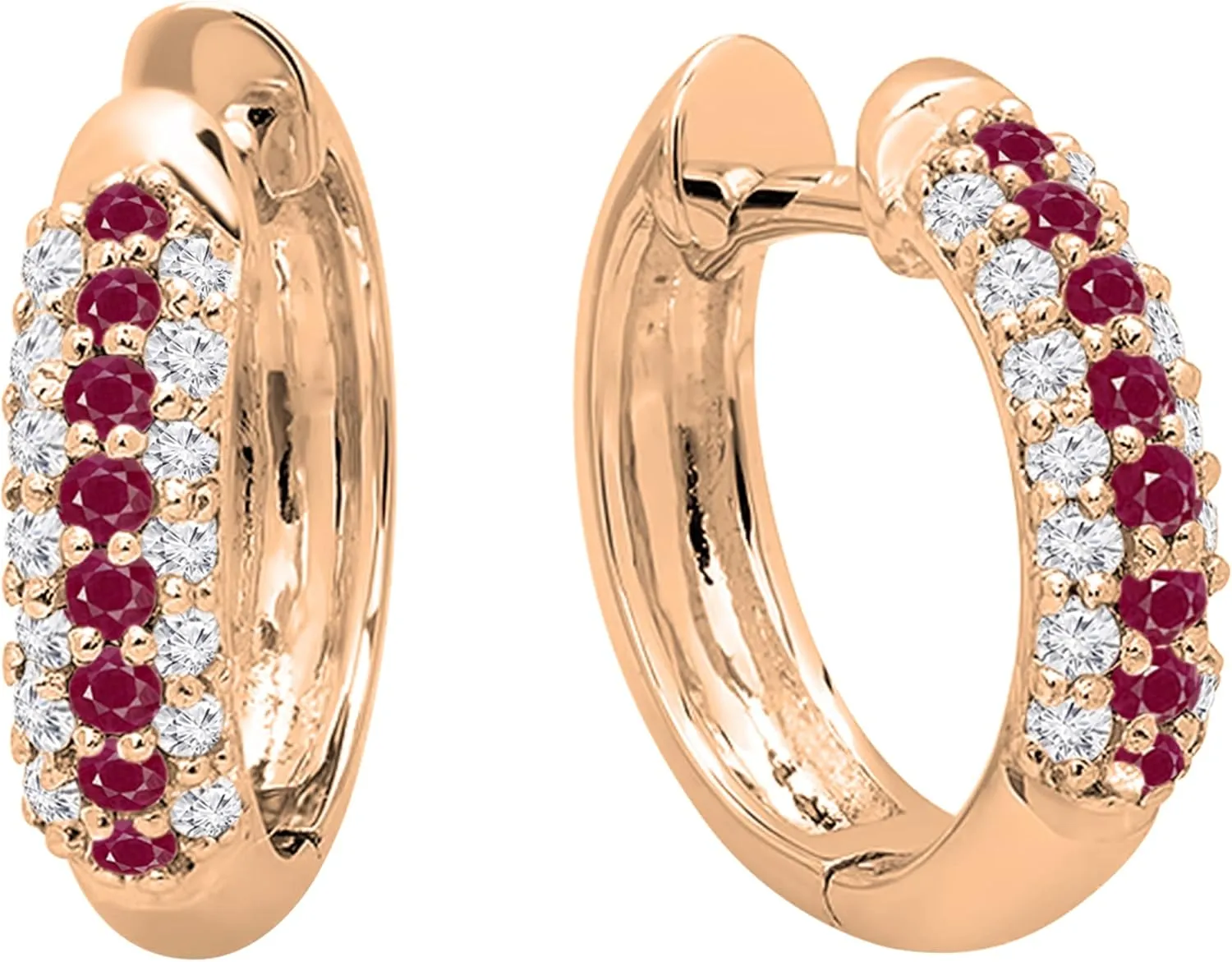 Dazzlingrock Collection Round Gemstone & White Diamond Pave Set Hoop Earrings for Her in 10K Solid Rose Gold