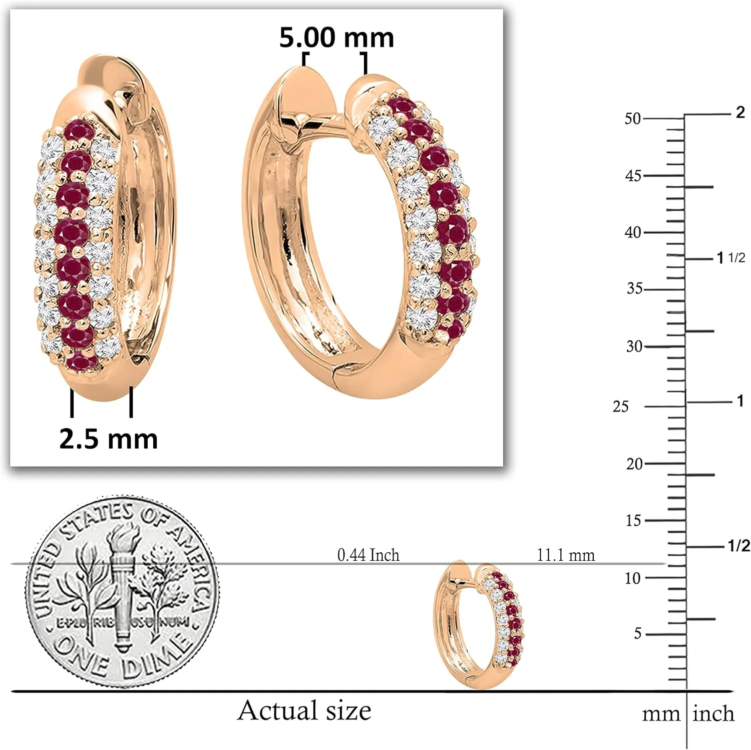 Dazzlingrock Collection Round Gemstone & White Diamond Pave Set Hoop Earrings for Her in 10K Solid Rose Gold