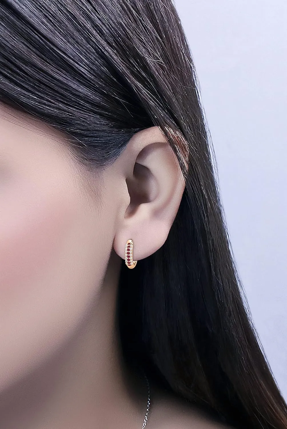 Dazzlingrock Collection Round Gemstone & White Diamond Pave Set Hoop Earrings for Her in 10K Solid Rose Gold