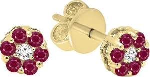 Dazzlingrock Collection Round Ruby & White Diamond Cluster Flower Earrings for Women in Solid Gold