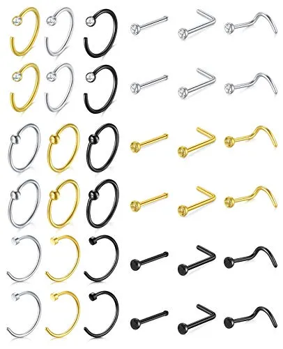 D.Bella Bone Pin L Shaped Nose Rings Studs Screw Nose Nostrial Piercing Jewerly