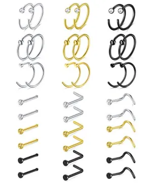 D.Bella Bone Pin L Shaped Nose Rings Studs Screw Nose Nostrial Piercing Jewerly