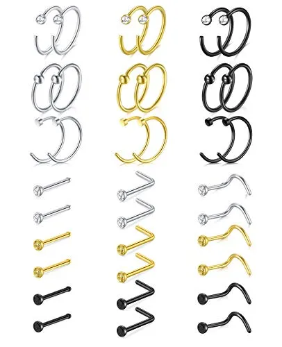 D.Bella Bone Pin L Shaped Nose Rings Studs Screw Nose Nostrial Piercing Jewerly