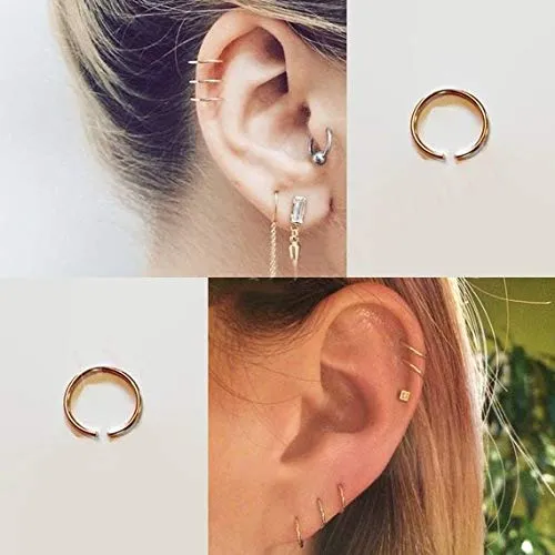 D.Bella Fake Nose Ring, 18G 18pcs Faux Piercing Jewelry 10mm Fake Nose Ring Hoop for Faux Lip Septum Nose Ring Set