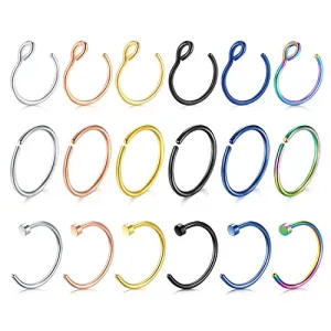 D.Bella Fake Nose Ring, 18G 18pcs Faux Piercing Jewelry 10mm Fake Nose Ring Hoop for Faux Lip Septum Nose Ring Set