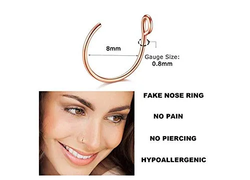 D.Bella Fake Nose Ring, 18G 18pcs Faux Piercing Jewelry 10mm Fake Nose Ring Hoop for Faux Lip Septum Nose Ring Set