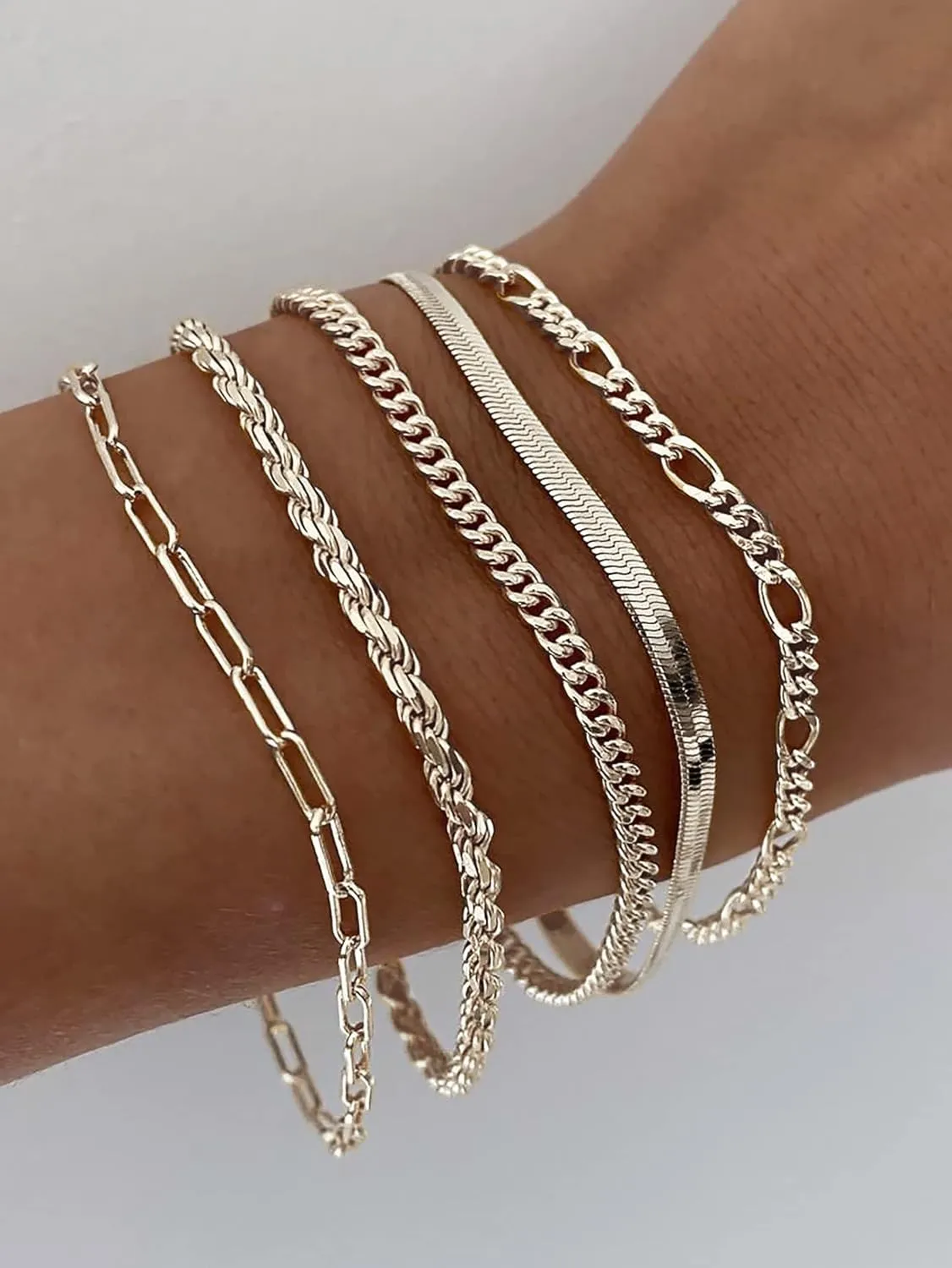 DEARMAY Gold Bracelets for Women Waterproof, 14K Real Gold Jewelry Sets Trendy Thin Dainty Stackable Cuban Link Paperclip Chain Bracelet Pack Fashion Accessories Gifts for Womens