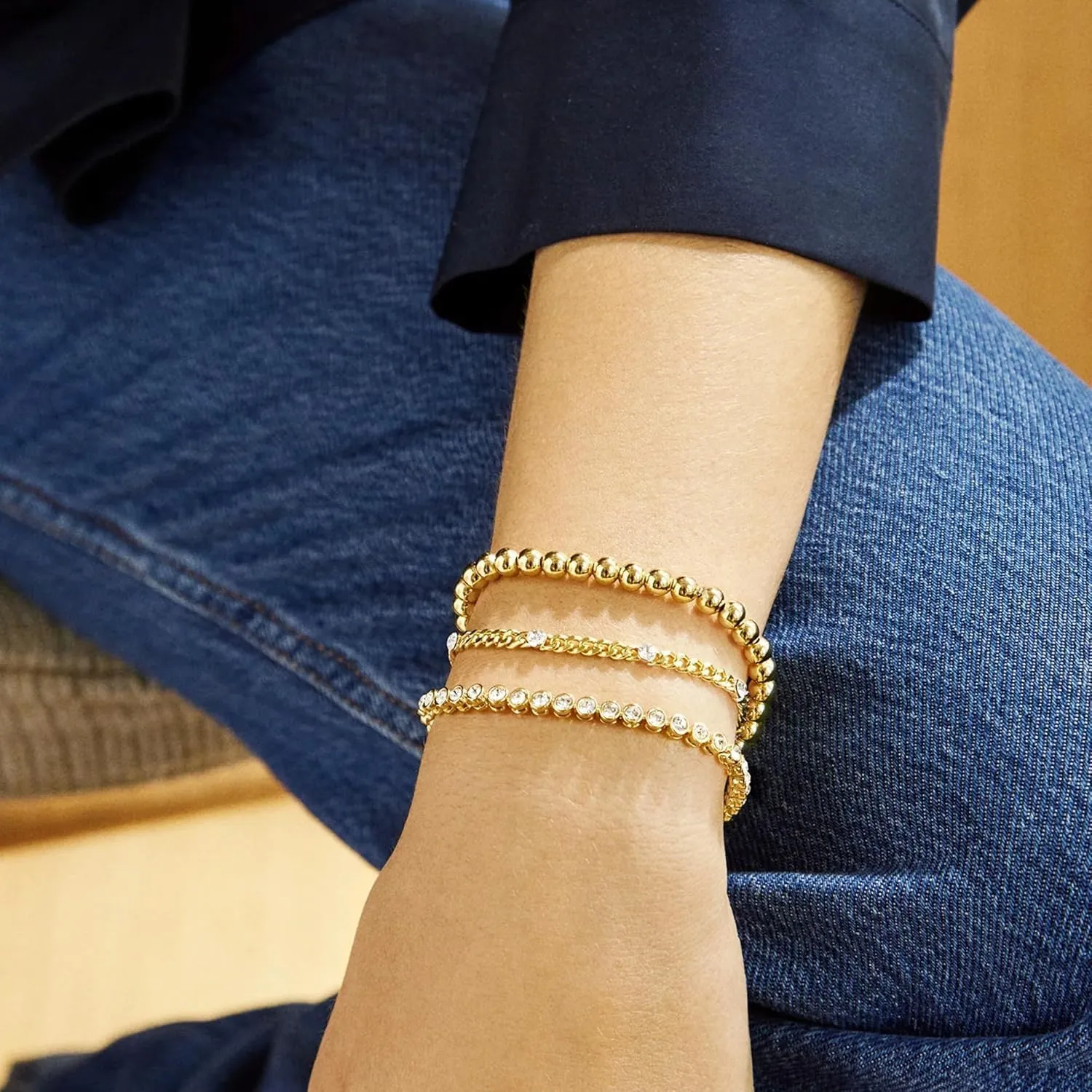 DEARMAY Gold Bracelets Set for Women Trendy, Dainty 14K Real Gold Plated Bracelet Jewelry Waterproof Fashion Stackable Tennis Herringbone Paperclip Link Bracelet Pack Stack Gifts for Women