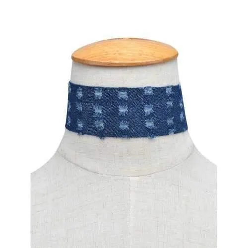 Denim Choker Collar Necklaces - Deep Blue