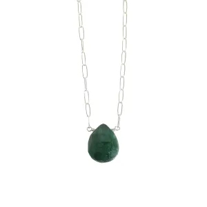 Designed By Stacey Handmade Boho Emerald Gemstone Teardrop Pendant, May Birthstone Jewelry, Dainty Sterling Silver Paperclip Chain Necklace, Gifts for Women, Mother's Day, 16 to 18" Adjustable Chain