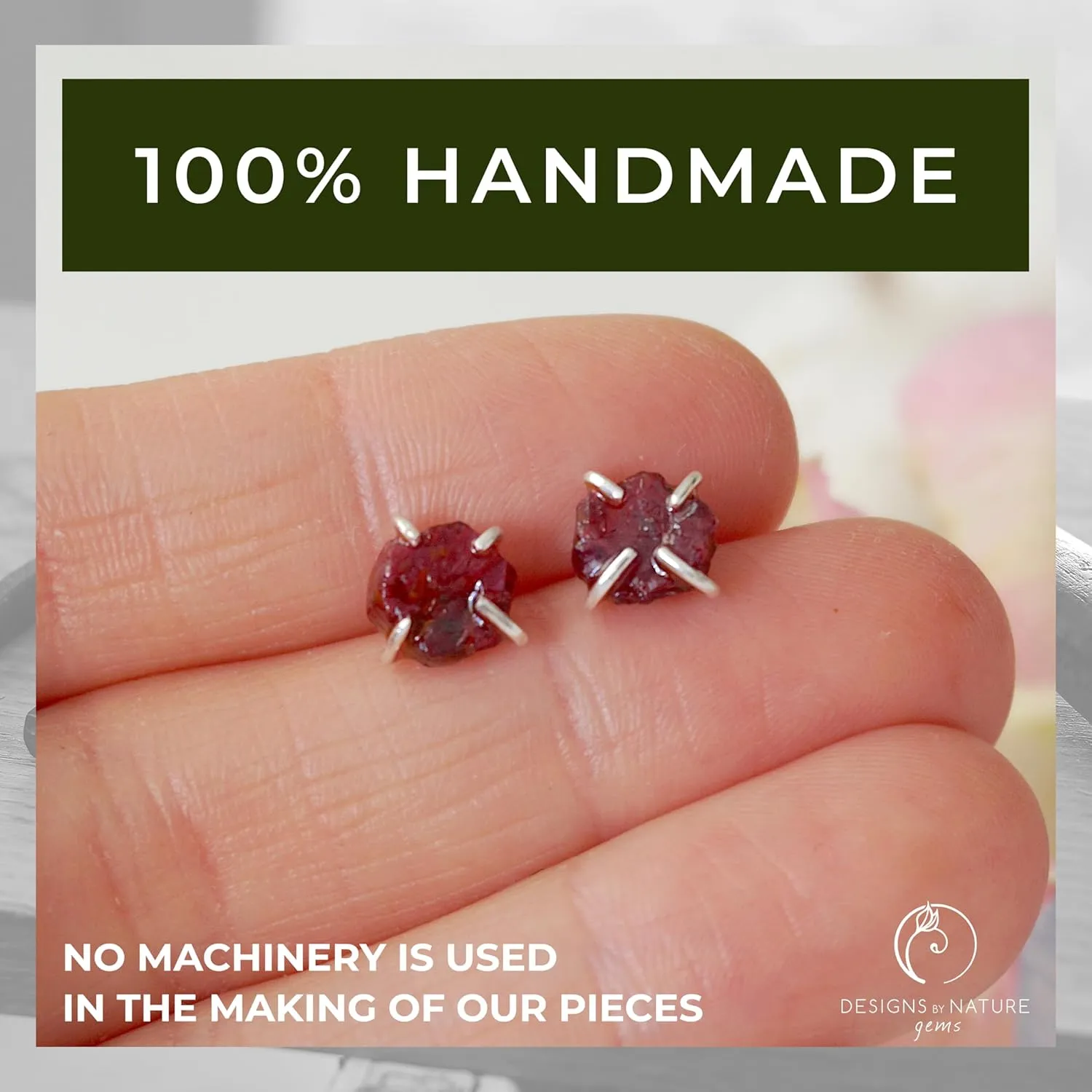 Designs by Nature Gems Red Ruby Huggie Crystal Stud Earrings, July Birthstone Jewelry, Sterling Silver Stud Earrings, Genuine Raw Crystal, Handmade in North America