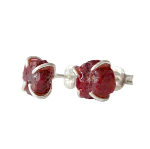 Designs by Nature Gems Red Ruby Huggie Crystal Stud Earrings, July Birthstone Jewelry, Sterling Silver Stud Earrings, Genuine Raw Crystal, Handmade in North America