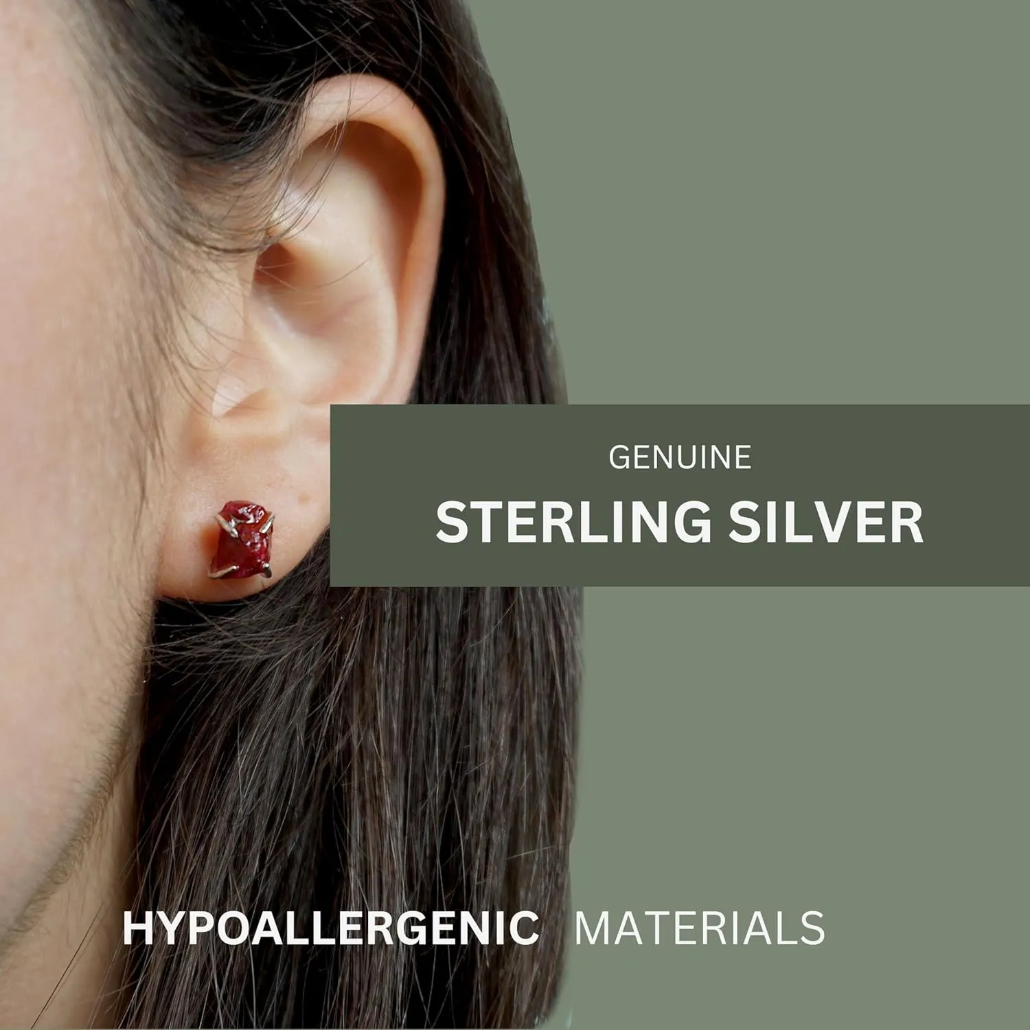 Designs by Nature Gems Red Ruby Huggie Crystal Stud Earrings, July Birthstone Jewelry, Sterling Silver Stud Earrings, Genuine Raw Crystal, Handmade in North America