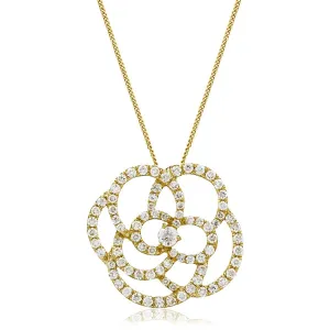 Diamond Flower Pendant Necklace 1.10ct F VS Quality in 18k Yellow Gold