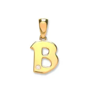 Diamond Initial B Pendant Necklace 0.01ct H-SI in 9K Yellow Gold