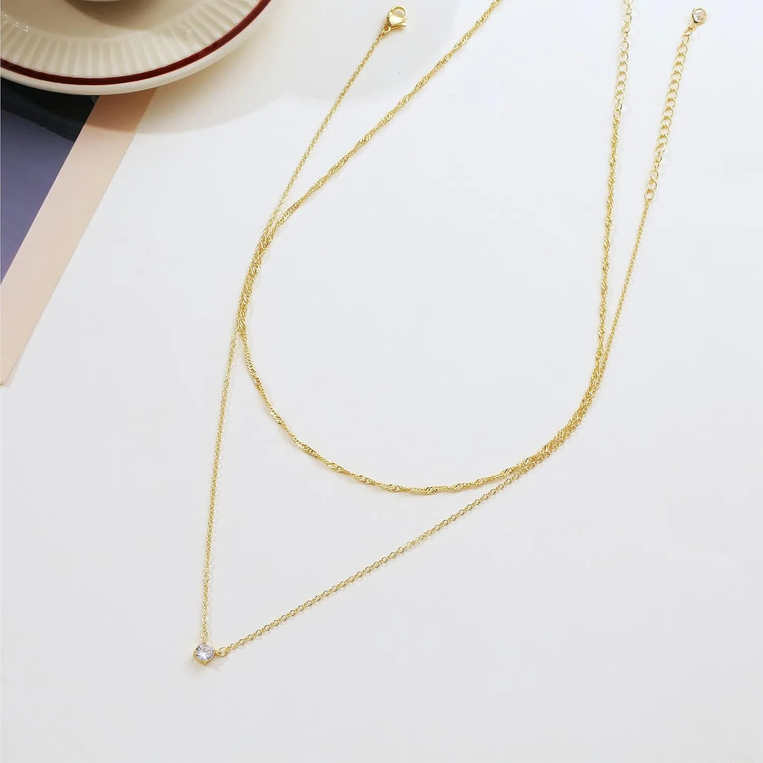 Diamond Necklaces for Women Dainty Leaf Necklace 14k Gold Plated Layered CZ Moon Necklace Simple Diamond Choker Necklaces for Women Trendy Jewelry Gifts