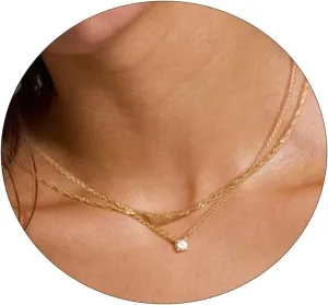 Diamond Necklaces for Women Dainty Leaf Necklace 14k Gold Plated Layered CZ Moon Necklace Simple Diamond Choker Necklaces for Women Trendy Jewelry Gifts